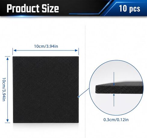10 Pcs Adhesive Foam Padding, Thin Foam Padding 1/8" Thick, 4"x4" Closed Cell Sheet, Self Stick Anti Vibration Pads for Furniture, Cars, Speakers & DIY Projects in Kuwait
