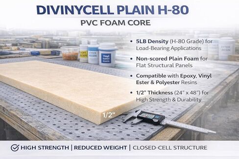 Fiberglass Supply Depot Divinycell PVC Foam Core Plain H-80 5lb Density 1/2" (24"x48") in Kuwait