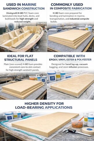 Fiberglass Supply Depot Divinycell PVC Foam Core Plain H-80 5lb Density 1/2" (24"x48") in Kuwait