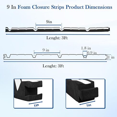 Upgraded Outside 9 in R Panel Metal Roof Foam Closure Strips with Self-Adhesive -10pcs in Kuwait