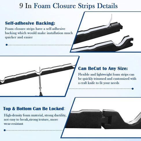 Upgraded Outside 9 in R Panel Metal Roof Foam Closure Strips with Self-Adhesive -10pcs in Kuwait