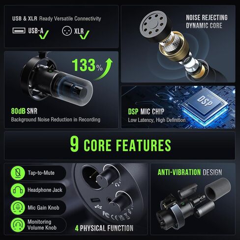ميكروفون بودكاست FIFINE XLR/USB مع مجموعة خلاط صوت، ميكروفون كمبيوتر لتسجيل الاستوديو مع حزمة خلاط XLR، صوت محيطي 7.1، مراقبة سماعة الرأس، مغير صوت للألعاب (K688+SC8) in Kuwait