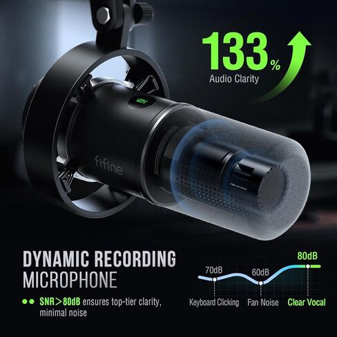 ميكروفون بودكاست FIFINE XLR/USB مع مجموعة خلاط صوت، ميكروفون كمبيوتر لتسجيل الاستوديو مع حزمة خلاط XLR، صوت محيطي 7.1، مراقبة سماعة الرأس، مغير صوت للألعاب (K688+SC8) in Kuwait