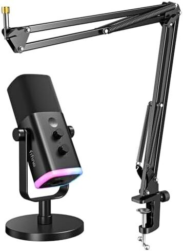 FIFINE Dynamic Gaming Mic and Microphone Arm Stand Kit, PC Computer Streaming Mic with RGB Light, Mute Button, Suspension Boom Scissor Mic Stand Bundle for Recording, Podcast, Voice-Over (AM8+CS1) in Kuwait