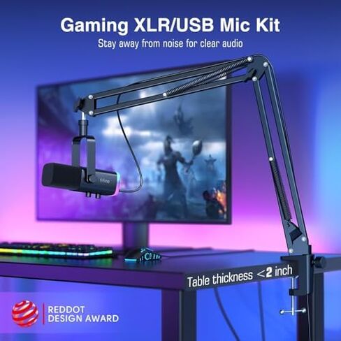 FIFINE Dynamic Gaming Mic and Microphone Arm Stand Kit, PC Computer Streaming Mic with RGB Light, Mute Button, Suspension Boom Scissor Mic Stand Bundle for Recording, Podcast, Voice-Over (AM8+CS1) in Kuwait