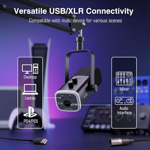 FIFINE Dynamic Gaming Mic and Microphone Arm Stand Kit, PC Computer Streaming Mic with RGB Light, Mute Button, Suspension Boom Scissor Mic Stand Bundle for Recording, Podcast, Voice-Over (AM8+CS1) in Kuwait