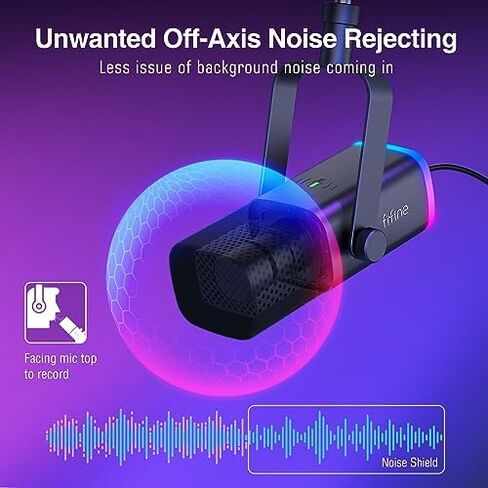 FIFINE Dynamic Gaming Mic and Microphone Arm Stand Kit, PC Computer Streaming Mic with RGB Light, Mute Button, Suspension Boom Scissor Mic Stand Bundle for Recording, Podcast, Voice-Over (AM8+CS1) in Kuwait