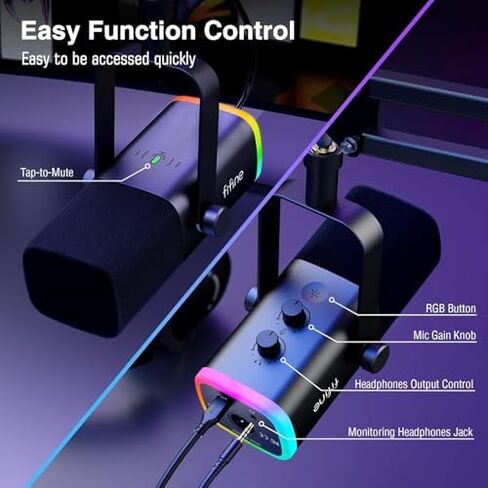 FIFINE Dynamic Gaming Mic and Microphone Arm Stand Kit, PC Computer Streaming Mic with RGB Light, Mute Button, Suspension Boom Scissor Mic Stand Bundle for Recording, Podcast, Voice-Over (AM8+CS1) in Kuwait