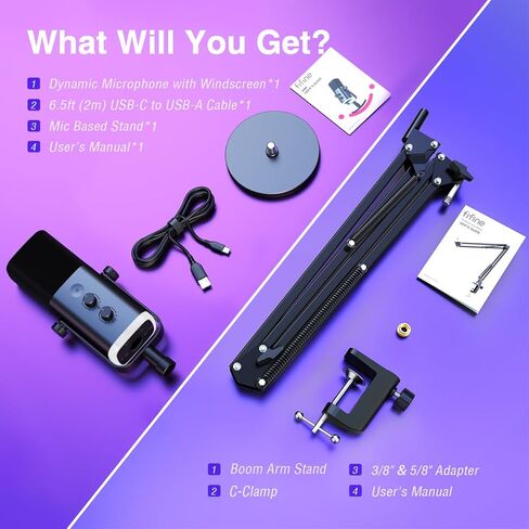 FIFINE Dynamic Gaming Mic and Microphone Arm Stand Kit, PC Computer Streaming Mic with RGB Light, Mute Button, Suspension Boom Scissor Mic Stand Bundle for Recording, Podcast, Voice-Over (AM8+CS1) in Kuwait