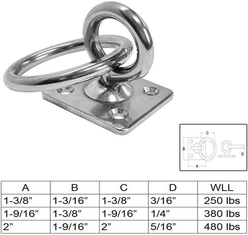 Prolinemax Stainless Steel 304 Square Swivel Pad Eye Plate W Ring 5/16" Welded Formed WLL 480 LBS Marine Boat Rigging in Kuwait