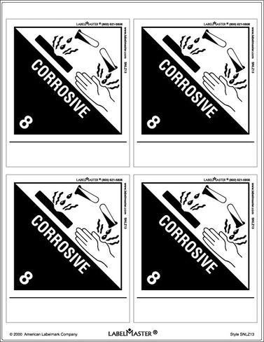 Labelmaster SNLZ13 Corrosive Label, Laser Paper Sheet, Standard Tab, Hazmat, 8.5" x11" (Pack of 25) in Kuwait