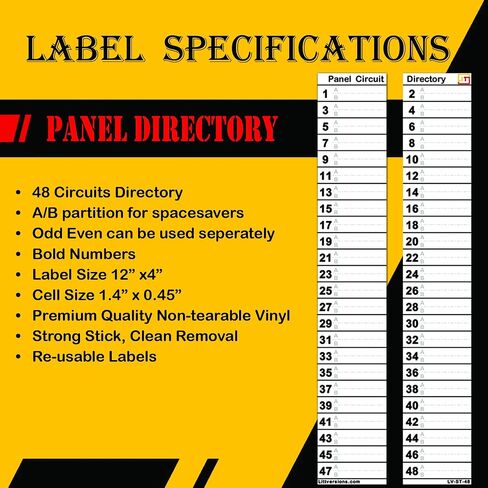 Ultimate 48 Circuits Bidirectional Breaker Directory Label Kit with Colored Icons & Panel Markers for All Electrical Panel Strong Adhesive Durable Vinyl in Kuwait