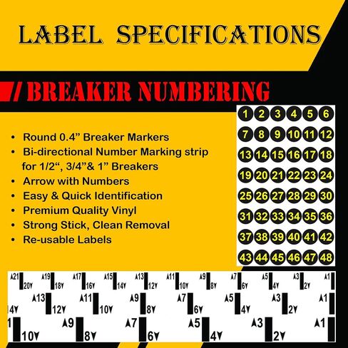 Ultimate 48 Circuits Bidirectional Breaker Directory Label Kit with Colored Icons & Panel Markers for All Electrical Panel Strong Adhesive Durable Vinyl in Kuwait
