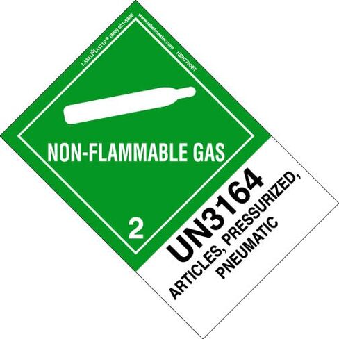 Labelmaster HSN7750ET Non-Flammable Gas Label, UN3164 Articles, Pressurized, Pneumatic, Hazmat, 5.9" x 4" (Pack of 500) in Kuwait