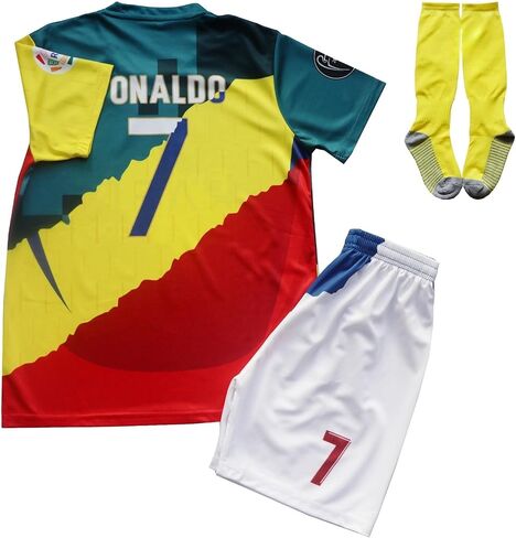 LeenBD Trio #7 Kids Soccer Jersey Shirts Football Futbol Socks Set Youth Sizes (Mix, 28 (10-11 Years Old)) in Saudi Arabia