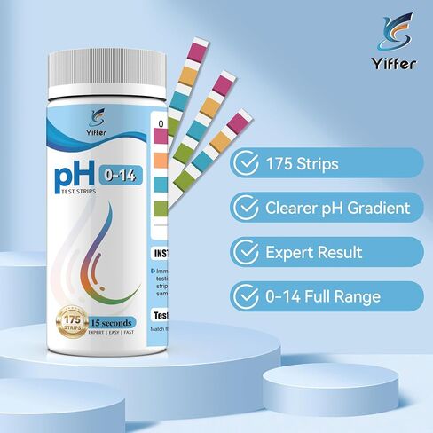 pH Test Strips 0-14, 175 Count Full Range pH 0-14 Test Paper for Urine Saliva Drinking Water Pool Aquarium Kombucha Soil Soap Making –Accurate Results in Seconds Litmus Paper Tester in Kuwait