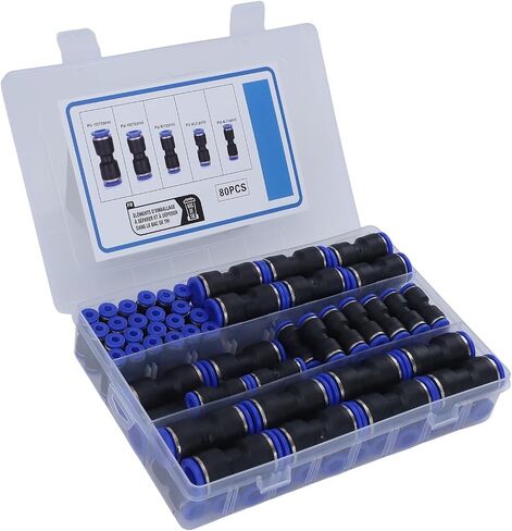 80Pcs Assorted Size Straight Push Quick Connect Fittings, 5/32 To 1/2 Inch Connectors For Polyethylene PU PA PE PVC Nylon Tubing in Kuwait