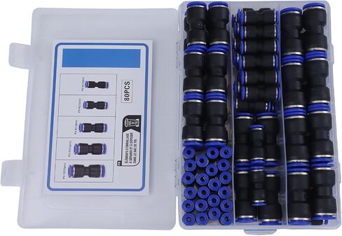 80Pcs Assorted Size Straight Push Quick Connect Fittings, 5/32 To 1/2 Inch Connectors For Polyethylene PU PA PE PVC Nylon Tubing in Kuwait