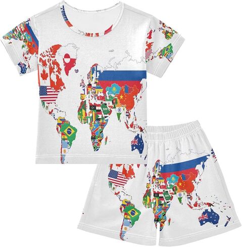 senya Short Sleeve Pajamas Sets Summer Cotton Sleepwear National Flag World Map, 5T in Saudi Arabia