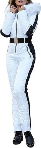 Womens Snow Suits Winter Ski Suit Onesie Outdoor Sports Waterproof Snowsuit Removable Faux Fur Collar Coat Jumpsuit in Kuwait