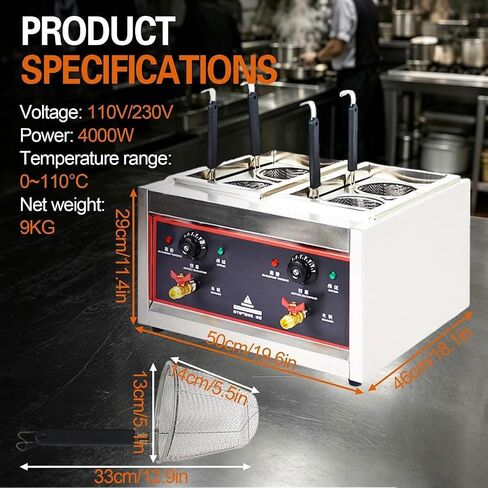 Commercial Pasta Cooker, 4 Baskets Electric Noodle Boiler,Stainless Steel Ramen Machine,Adjustable Temperature 30-110℃ in Kuwait