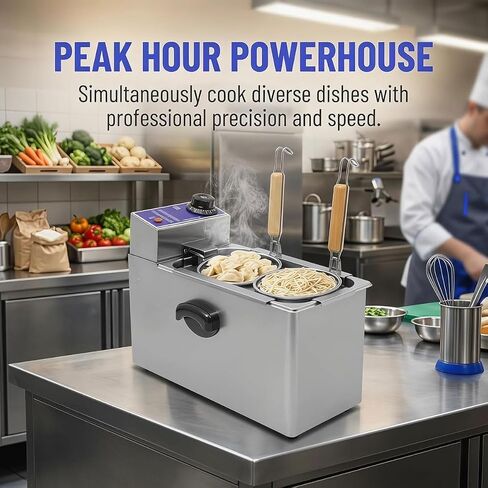 2 Holes Commercial Electric Pasta Cooker,2000W Electric Noodles Cooking Machine with Strainer,Stainless Steel Spaghetti Cooking Machine in Kuwait
