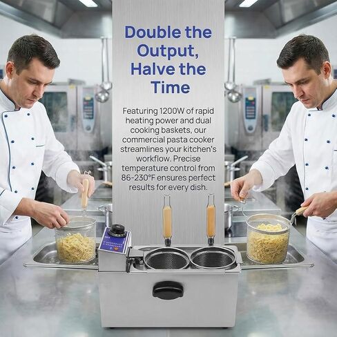 2 Holes Commercial Electric Pasta Cooker,2000W Electric Noodles Cooking Machine with Strainer,Stainless Steel Spaghetti Cooking Machine in Kuwait