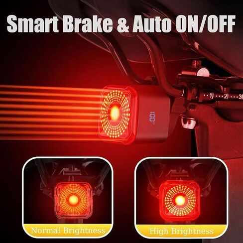 LED Bike Brake Tail Light with USB-C Recharge, Digital Battery Indicator, Automatic Brake Detection, Motion Sensor & Auto Sleep, 6 Lighting Modes, IPX6 Waterproof Rear Warning Light in Kuwait