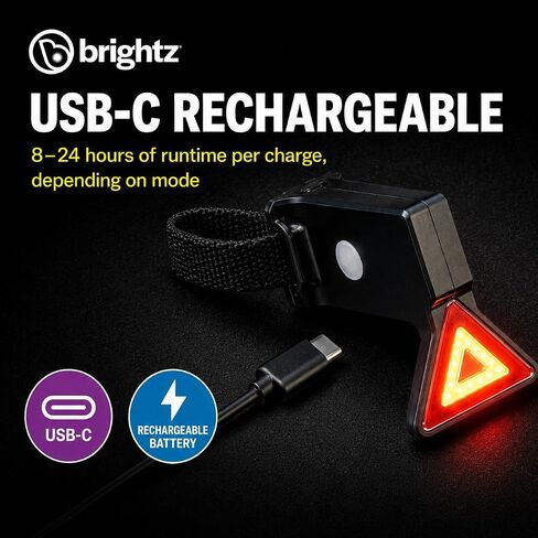 المصباح الخلفي للدراجة المثلثة من برايتز - ضوء خلفي LED أحمر وأصفر قابل لإعادة الشحن USB-C مع 7 أوضاع، 10 لومن، وقت تشغيل 8-24 ساعة - ضوء أمان لمقعد خالٍ من الأدوات للركوب الليلي والتنقل in Kuwait