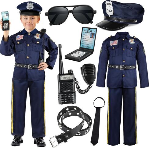 Police Officer Costume for Kids, Cop Costume Outfit Set with Toy Accessories, Halloween Costumes for Boys in Saudi Arabia