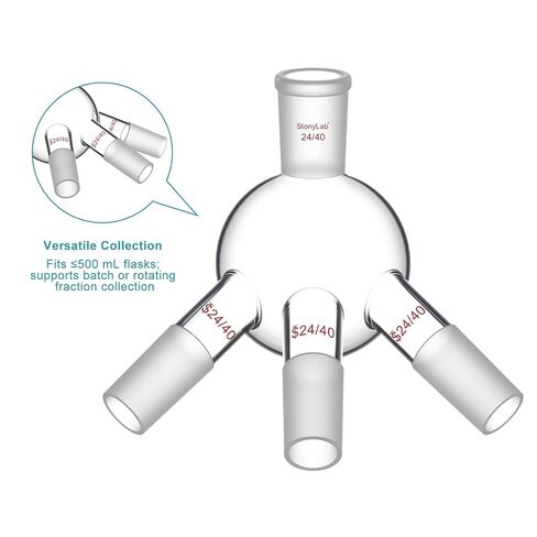 stonylab Cow‑Type Glass Distilling Receiver with 24/40 Joints, Borosilicate Glass Receiving Adapter for Laboratory Short Path Distillation and Precise Fraction Collection in Kuwait