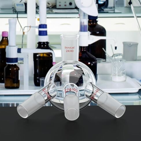 stonylab Cow‑Type Glass Distilling Receiver with 24/40 Joints, Borosilicate Glass Receiving Adapter for Laboratory Short Path Distillation and Precise Fraction Collection in Kuwait