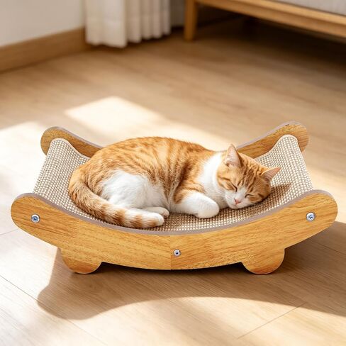 Sisal Cat Scratcher Bed Shaped U, for Indoor Cats, Hammock for Scratching Pad, Large Cat Lounge, Wooden Furniture Protector in Saudi Arabia