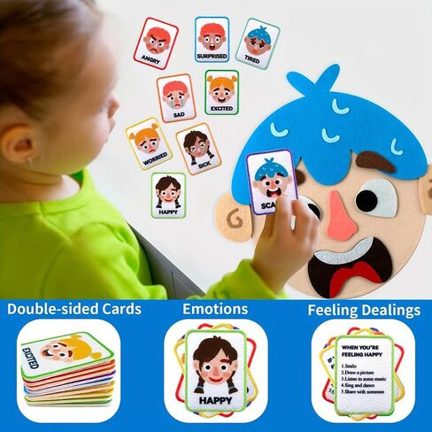 WOBOX 1Set Emotion Learning Felt Board Set for Kids, Montessori Sensory Toys, Interactive Storytelling Kit with 6 Facial Expressions, Early Education Tool for Toddlers in Kuwait