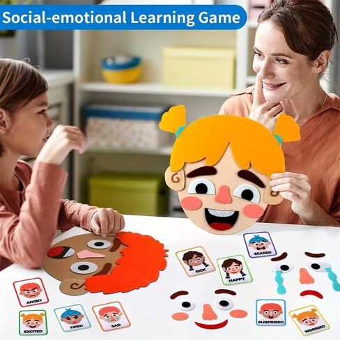 WOBOX 1Set Emotion Learning Felt Board Set for Kids, Montessori Sensory Toys, Interactive Storytelling Kit with 6 Facial Expressions, Early Education Tool for Toddlers in Kuwait