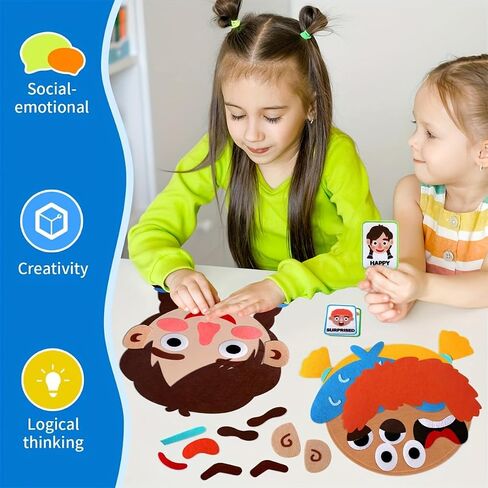 WOBOX 1Set Emotion Learning Felt Board Set for Kids, Montessori Sensory Toys, Interactive Storytelling Kit with 6 Facial Expressions, Early Education Tool for Toddlers in Kuwait
