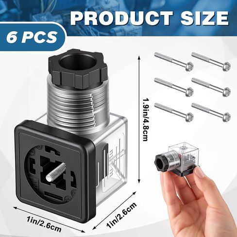 Tellegloww 6 قطع Din 43650 النوع A 3 Prong الملف اللولبي موصل التوصيل متوافق مع 12 فولت و24 فولت مع ضوء مؤشر LED أحمر لملفات صمام الملف اللولبي in Kuwait