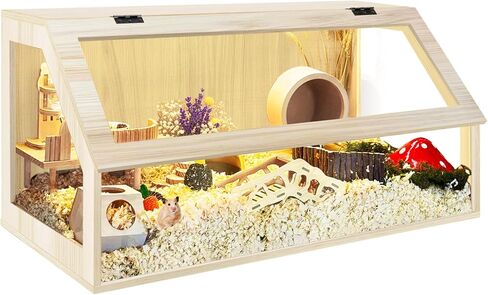 PROLEE Hamster Cage Chewproof, Sloped Mice and Rat Habitat with Clear View, Solid Built with Lockable Design and Openable Top (White Oak) in Saudi Arabia