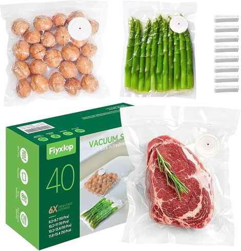 40 Pack Upgraded Reusable Vacuum Sealer Bags for Food, BPA-Free & Extra Thick – Compatible with Handheld Vacuum Sealers, Perfect for Meal Prep, Sous Vide Cooking, Freezer & Microwave in Kuwait