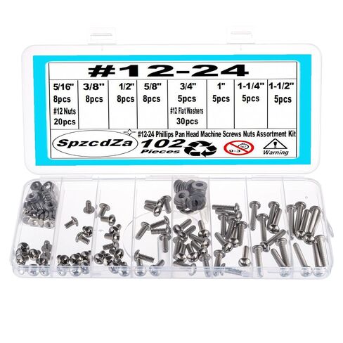200 Pieces #8-32 Phillips Pan Head Machine Screws Nuts Washers Assortment Kit, Coarse Thread, Fully Machine Threaded, 304 Stainless Steel in Kuwait