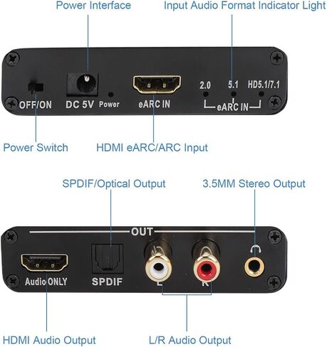 EBTOOLS EARC ARC Sound Extractor, HD Multimedia Interface Optical 3.5mm Output, HD Multimedia ARC Adapter for HDTV Speaker Amplifier in Kuwait