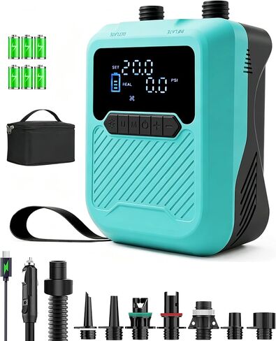 Electric Paddle Board Pump Portable, 20PSI High Pressure SUP Air Pump with Intelligent Dual Stage Inflation, Deflation & Auto-Off Function, Rechargeable Battery & 120W 12V DC Inflator for Kayak Boat in Saudi Arabia