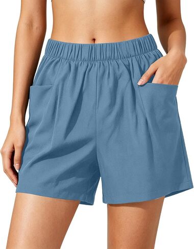 Casual Shorts for Women, High Waisted Elastic Summer Short Pants | Regular Loose Fit, High Rise Silhouette, Dual Side Pockets, Breathable Cotton, Daily Wear Home Lounging Outfit in Kuwait