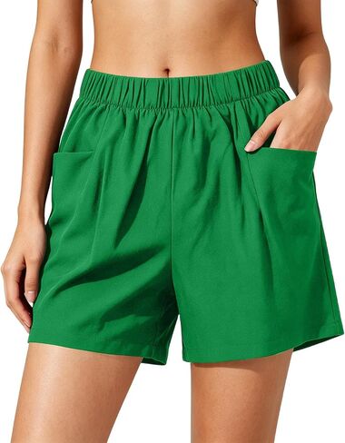 Casual Shorts for Women, High Waisted Elastic Summer Short Pants | Regular Loose Fit, High Rise Silhouette, Dual Side Pockets, Breathable Cotton, Daily Wear Home Lounging Outfit in Kuwait