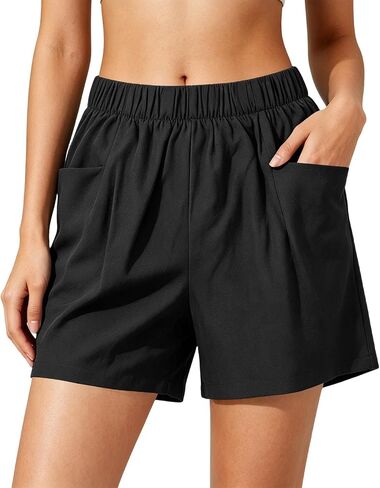 Casual Shorts for Women, High Waisted Elastic Summer Short Pants | Regular Loose Fit, High Rise Silhouette, Dual Side Pockets, Breathable Cotton, Daily Wear Home Lounging Outfit in Kuwait