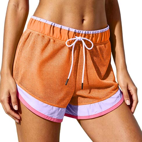 Women's Athletic Workout Shorts Elastic Waisted Drawstring Running Shorts with Pockets Casual Color Block Clothes in Kuwait