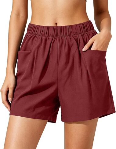 Casual Shorts for Women, High Waisted Elastic Summer Short Pants | Regular Loose Fit, High Rise Silhouette, Dual Side Pockets, Breathable Cotton, Daily Wear Home Lounging Outfit in Kuwait