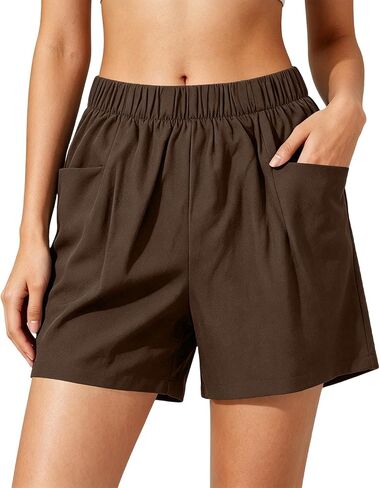 Casual Shorts for Women, High Waisted Elastic Summer Short Pants | Regular Loose Fit, High Rise Silhouette, Dual Side Pockets, Breathable Cotton, Daily Wear Home Lounging Outfit in Kuwait