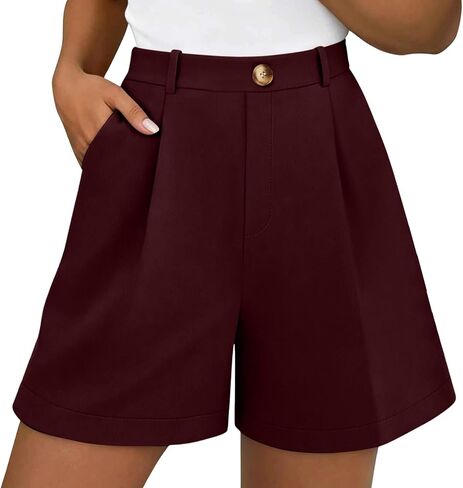 Casual Shorts for Women, High Waisted Pleated Wide Leg Dress Pants | Loose Flowy Fit, High Rise Belt Loops, Front Trouser Crease, Refined Smooth Weave, Formal Party Summer Wear in Kuwait
