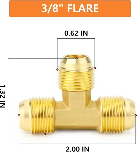 GASHER 2 قطعة نحاس 3 طرق، محول أنابيب مضيئة، 3/8 بوصة × 3/8 بوصة × 3/8 بوصة تركيبات أنابيب مضيئة للرجال in Kuwait